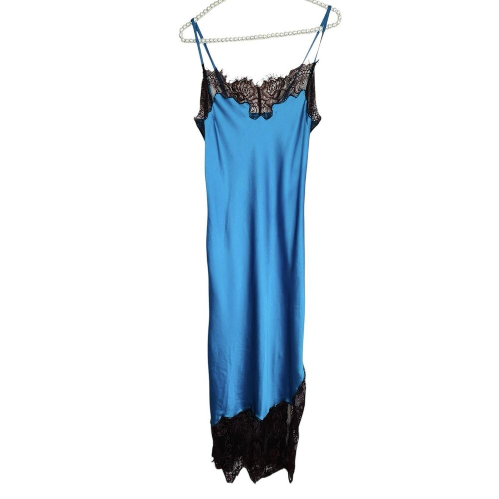 Y2k Fairy Silky Lace Slip Dress Midi Slit Women Size 4 Romantic Sultry Goth Glam